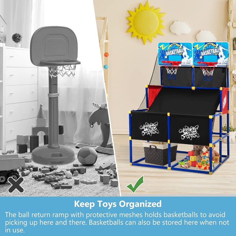 GYMAX Basketball Arcade Game Indoor, Double Shot Basketball Hoop Indoor with 4 Balls & Hand Pump, Mini Basketball Hoop for Kids Toddlers, Basketball Game Toys for Girls Boys - Image 3
